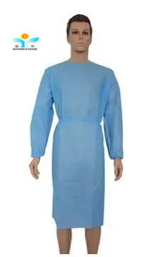 Quality 40GSM  PP Non Woven fabric Waterproof Blue Knitted cuff Disposable Isolation Gown for sale