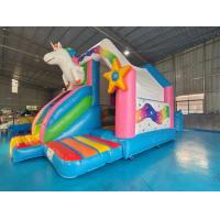 China Pvc Tarpaulin Inflatable Combos Funny Colorful Unicorn Blow Up Bounce House With Slide factory