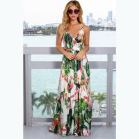 China Polyester Women Floral Dresses Casual Summer Sleeveless V Neck Maxi Dress factory