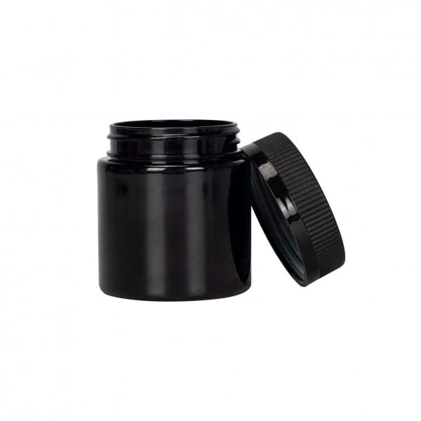Quality 4oz Black Plastic Weed Jar Flower  Jar Packaging With Cap for sale