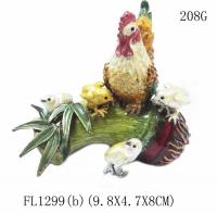 China Hot sale antique rooster cock animal shape metal hand painted decortive jewelry box factory