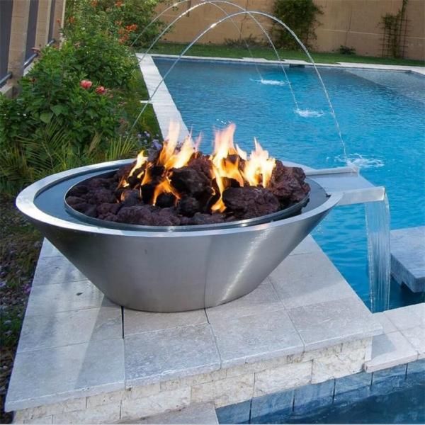 Quality Swimming Pool Decorative Gas Round Stainless Steel Fire and Water Bowl for sale