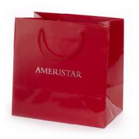 Quality Red Glossy Paper Gift Bag With Nylon Handle Silver Stamping for sale