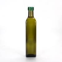 China Empty Square Dark Green Glass Bottle , Eco Friendly Glass Olive Oil Cruet factory