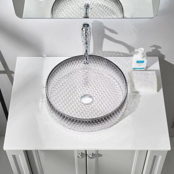 Quality Round Bathroom Vanity Bowls Clear And Black Edge Beveled Drain Hole for sale
