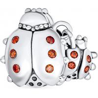 China Insect Garden Mother Baby Ladybugs Red CZ Dangle Charm Beads Good Luck factory