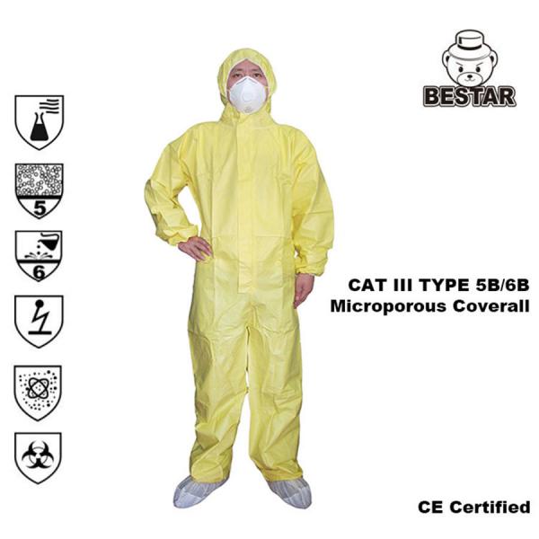 Quality EN 14126 Yellow Disposable Medical Coveralls Type 5B/6B for sale