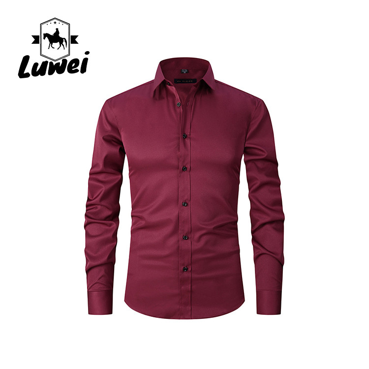 China Solid Color Men Shirts Apparel Business Casual Polyester Stand Collar Clothes factory