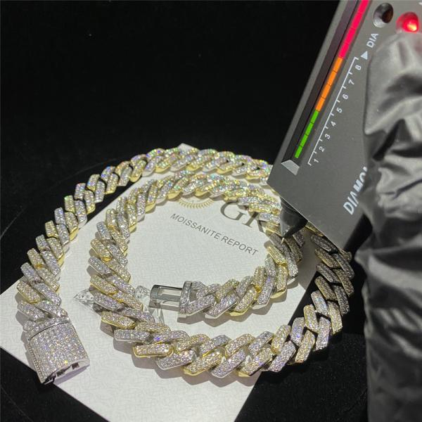 Quality Iced Out Miami Cuban Link Chain OEM 18k Gold Cuban Link Chain 925 Sterling Silver for sale