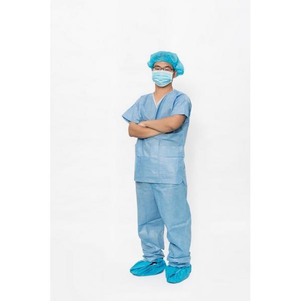 Quality 35-50GSM Surgical Scrub Suits With Short Cuff , Disposable Hospital Scrubs for sale