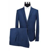 China Dark Blue Mens Custom Tailored Suits Check Anti Wrinkle Business ISO9001 Certification factory