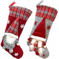 China Christmas Stockings New Set 3D Gnomes Santa Christmas Stockings Personalized Soft Classic Red and Grey Fireplace Hanging factory