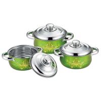China 6 pcs cookware set red + flower &cookwere set stainless steel &  16/18/20cm colorful stock  pot factory