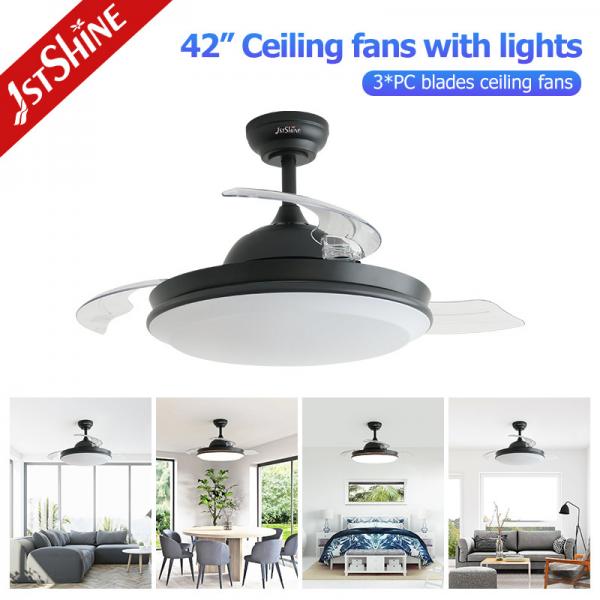 Quality DC Silent Motor LED Retractable Ceiling Fan Light 6 Speed Remote Control for sale
