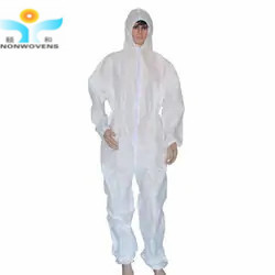 Quality Polypropylene Disposable Protective Coverall White Disposable Overalls Hood 30gsm 35gsm for sale