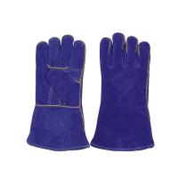 China Water Proof LC2011A Heat Resistant Blue Cow Split Leather Working Gloves for Welding factory