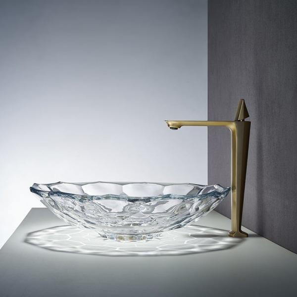 Quality Shinning Glass Wash Basin Transparent Faceted Shape Bathroom Sink Basin for sale