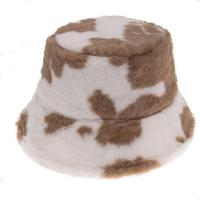 China Women Fur Bucket Hat Autumn and Winter Bucket Hats Furry Cow Print Warm Bucket Hat factory