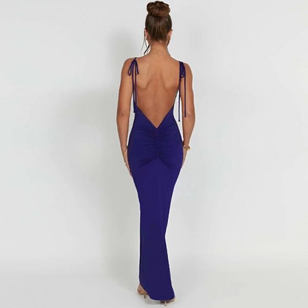 Quality Any Occasion Backless Slit Dress Senior Pleated Slit Dress Slim Solid Color for sale
