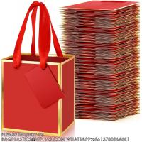 China Red, Gold Metallic Foil Paper Gift Bag With Handle Bulk Favor Bag With Tag For Valentine Wedding Gift Package factory