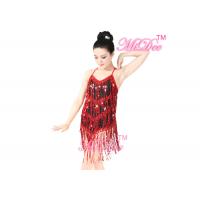China ODM Latin Dance Costumes Girl Sequin Tassels Red Dress Ballroom Dancing Dresses factory