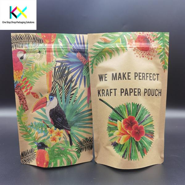 Quality CTP Printing Compostable Packaging Bags Brown Kraft Paper Stand Up Pouch OEM for sale