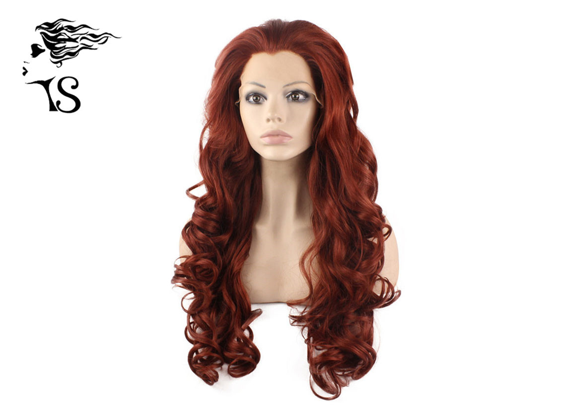 China Fire Red Colorful Synthetic Lace Front Wigs , Long Wavy Lace Front Wigs 180% Density factory