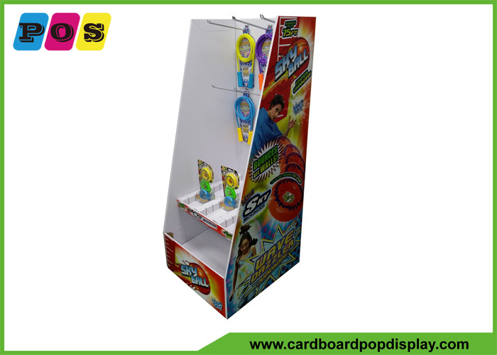 China Metal Pegs Cardboard Pop Displays Floor Standing , Two Trays Shop Display Stands For Skipping Rope HD052 for sale
