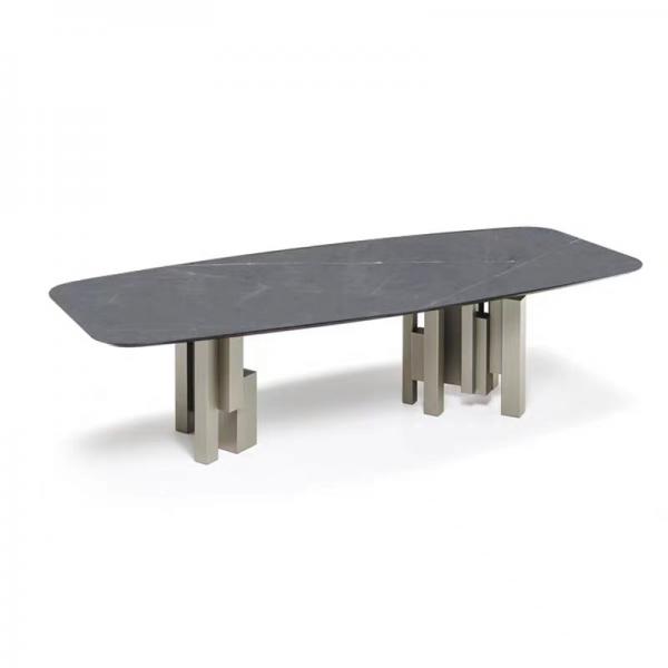 Quality GeoCraft Stainless Steel Base Ceramic Marble Top Dining Table Rectangular for sale