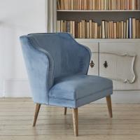 China Blue fancy event velvet fabric accent chair recilning armrest leisure chair wooden legs chair with upholstery sofa factory