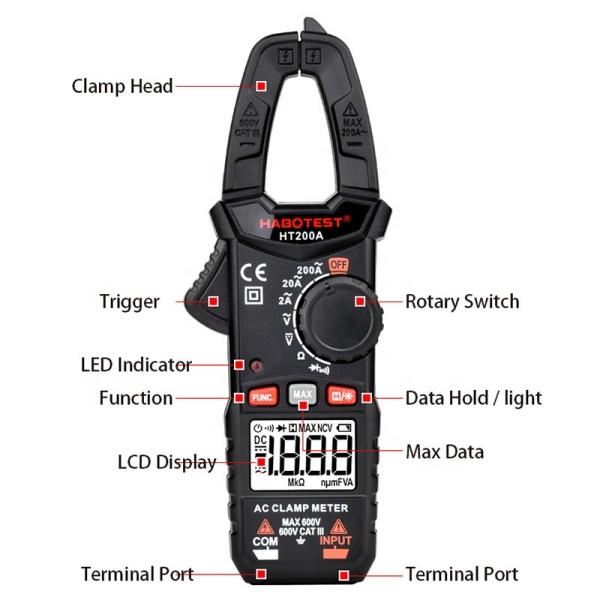 Quality HT200A Digital Clamp Meters , 2000 Counts Multimeter Clamp Tester for sale