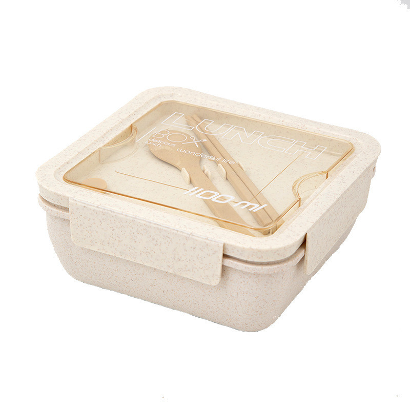 China Rectangle Bento Box Lunch Container Plastic Wheat Straw With Cutlery factory