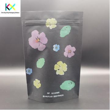 Quality ISO9001 Eco Friendly Packaging Pouches Black Kraft Paper Pouch With PLA Zipper for sale