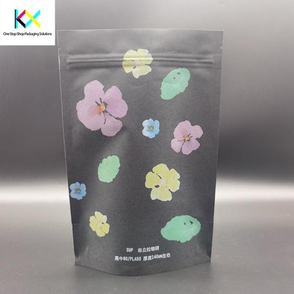 Quality ISO9001 Eco Friendly Packaging Pouches Black Kraft Paper Pouch With PLA Zipper for sale