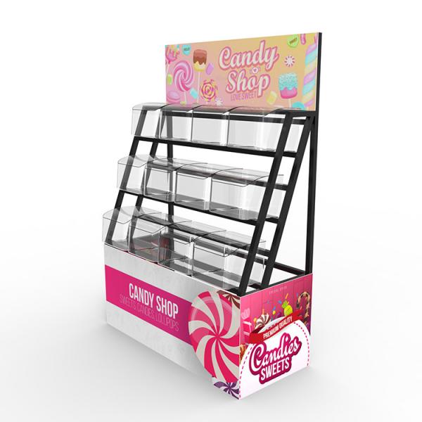 Quality Supermarket Point Of Sales Displays Candy Display Shelving Metal Custom Logo for sale
