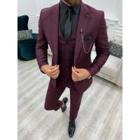 Quality Burgundy Slim Fit Tuxedo Three Piece Suit 65% Polyester 32% Viscone 3% Lycra for sale
