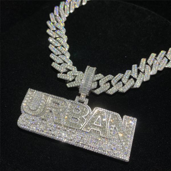 Quality 925 silver  iced out cuban link chain Custom logo pendant hiphop jewelry for Rap star for sale