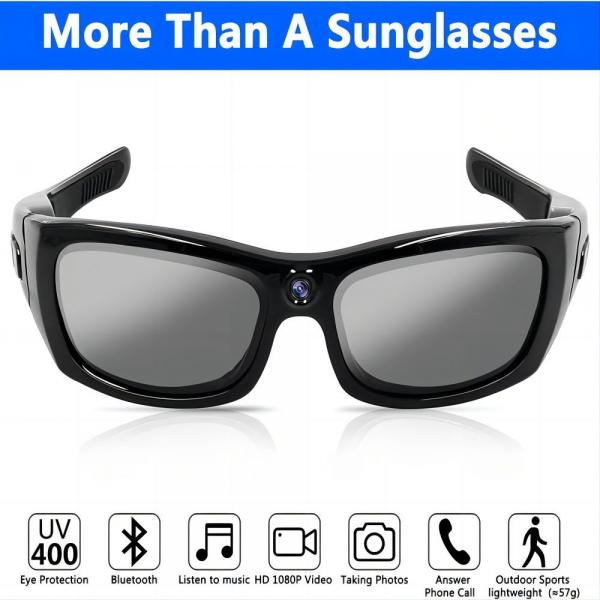 Quality Climbing Snowboarding 1080P Bluetooth Camera Sunglasses Connect With Phone Tablet for sale