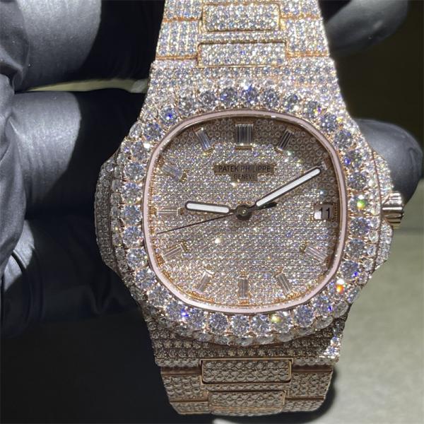 Quality Round Brilliant Cut Bling Diamond Watch ODM Mens Hip Hop Diamond Watches for sale
