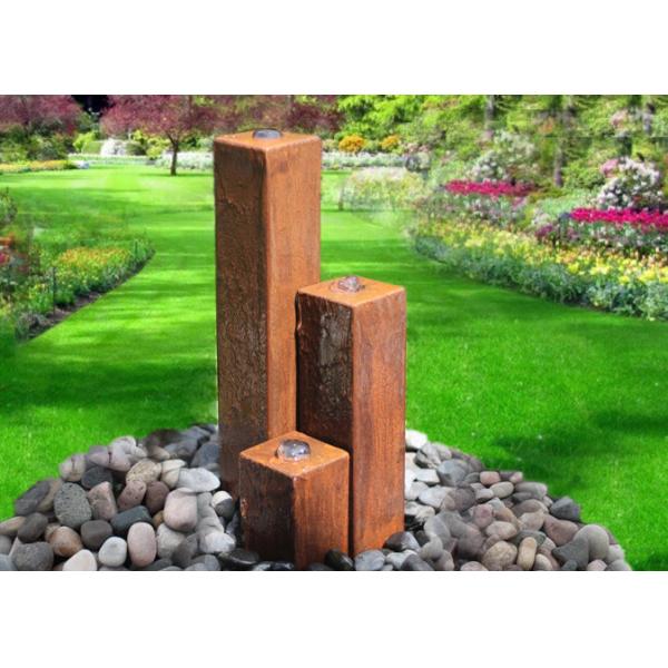 Quality Lawn Corten Steel Water Feature Three Column Shape 50 / 70 / 100cm Size for sale