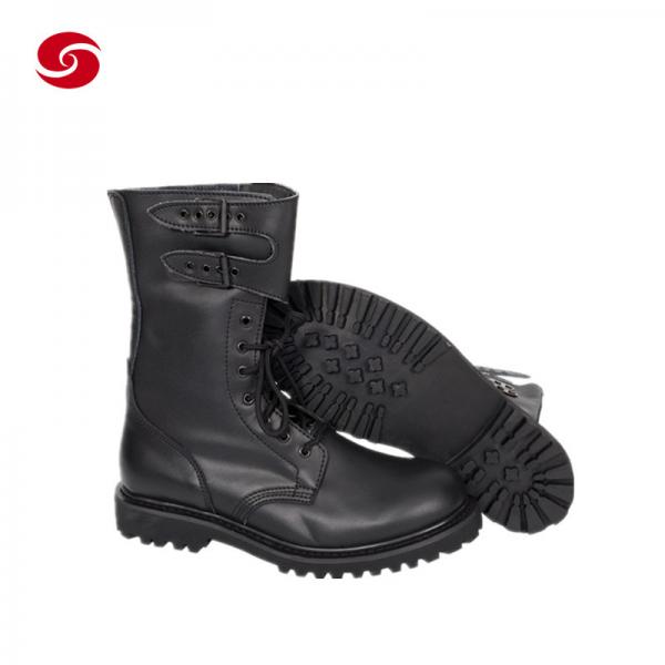 Quality Full Black Leather Police Army Boots Footwear Man Shoes for sale