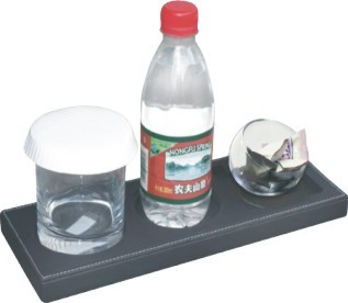 Quality Black PU Hotel Guest Room Accessories Water Cup Mug Holder Box 3 Slots for sale