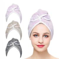 china Bowknot Microfiber Head Hair Towel Wrap With Button 25x65cm