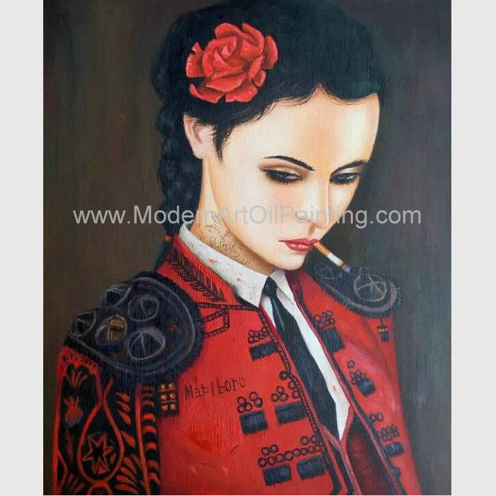 China Human Figure Painting Oil Painting Canvas / Smoking Woman In Red Painting factory
