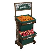 China 2 Layers Display Vegetable Rack For Shop Wooden Fruit Display Stand With Removable Basket factory
