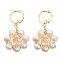 China White Flower Red Faceted Glass Beads Freshwater Pearl Earrings Set for Women factory