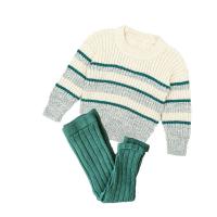 China Winter Kids Cotton Hand Knitted Lounge Chunky Striped Sweaters Tight Leggings 2PCS for sale