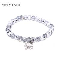 China VICKY.HSIEH Best Basic Half Silver Coated Glass Crystal Beads Stretch Bracelet with Clover Charm factory