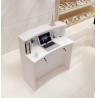 China Wooden Reception Desk Display Case With Acrylic Logo For Shopping Mail factory