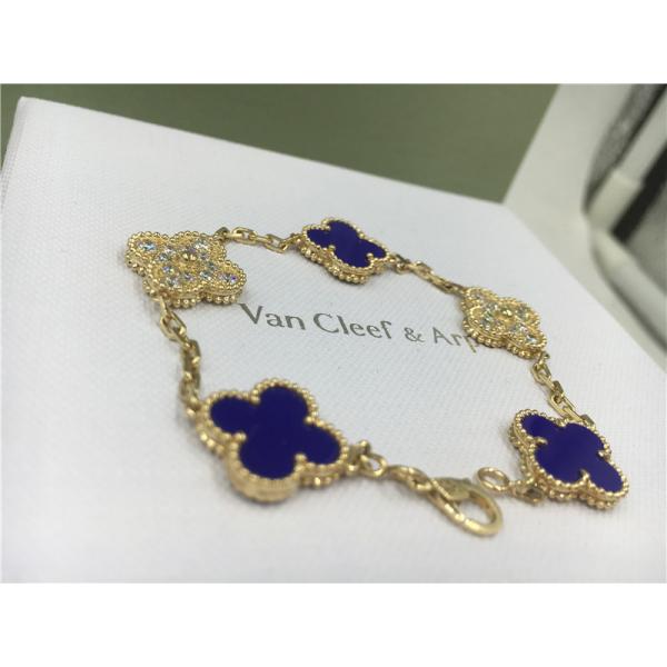 Quality Vintage Alhambra Bracelet Luxury Diamond Jewelry 5 Motifs Yellow Gold Blue Ceramic for sale